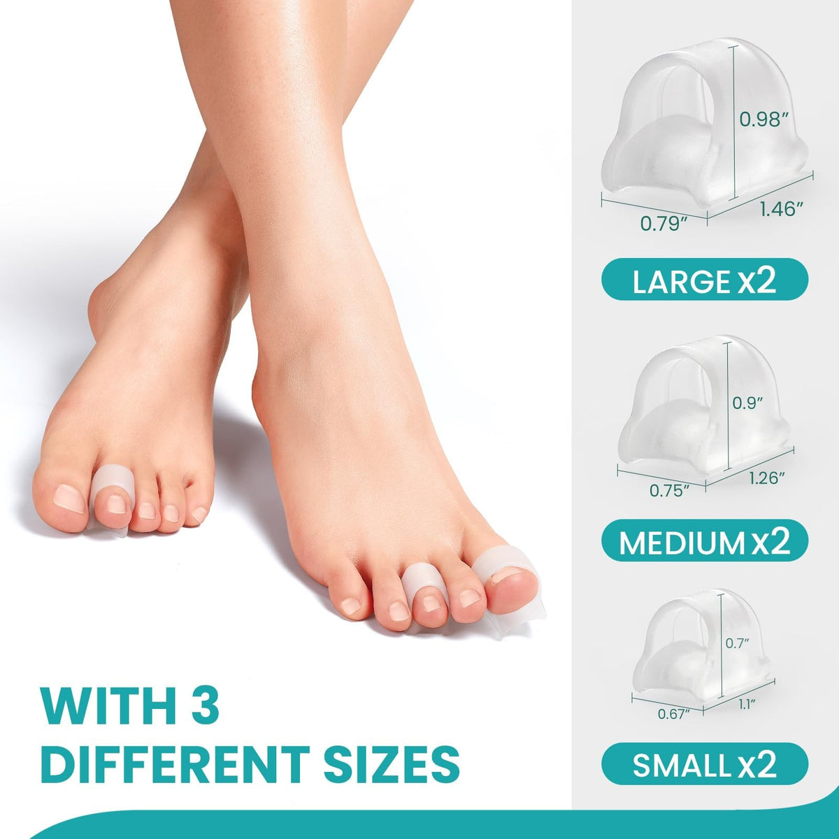 Hammertoe Corrector for Women - Soft Gel Toe Straighteners, Multi-Size, Clear