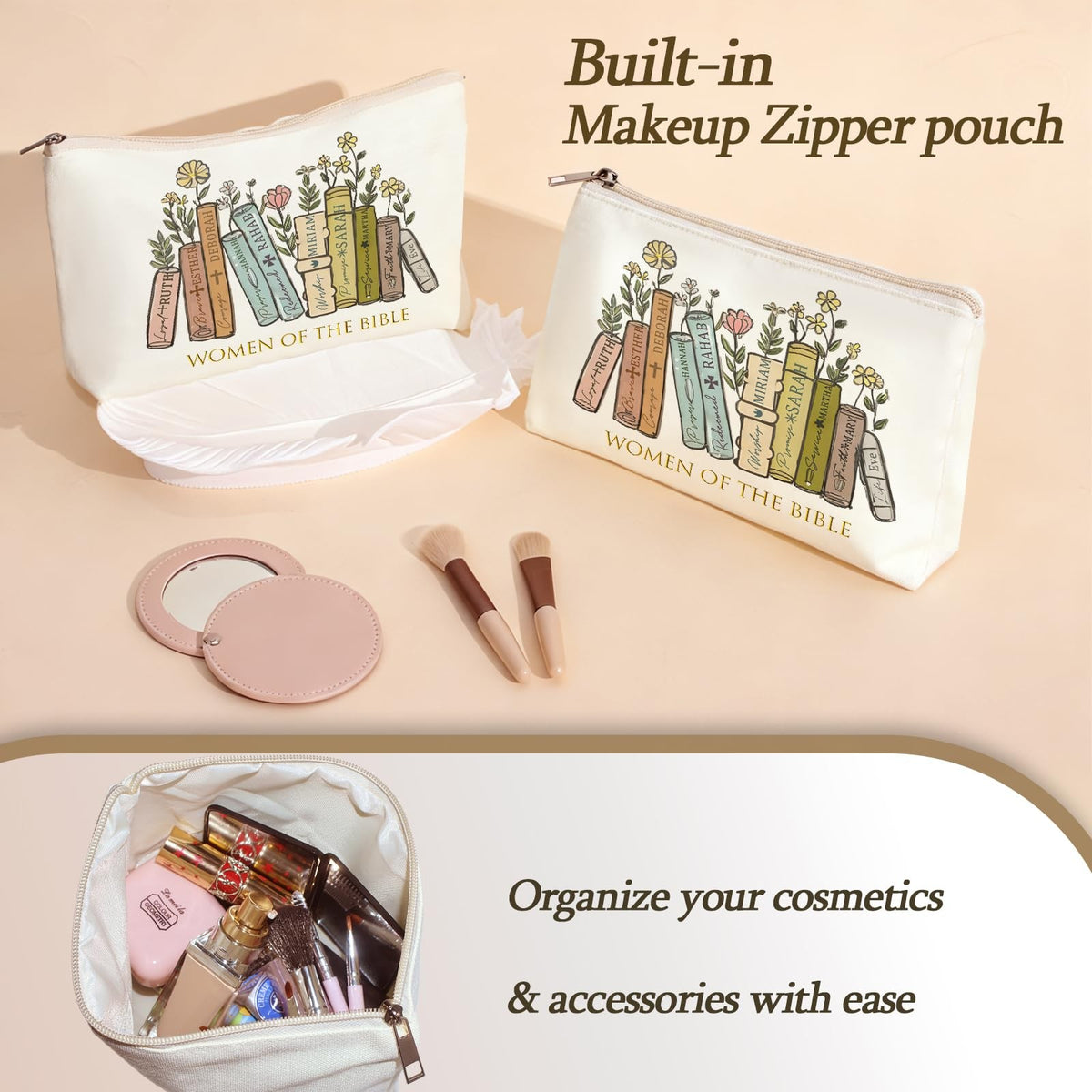 Large Canvas Tote and Makeup Bag Set with Bible Verse Inspirational Design