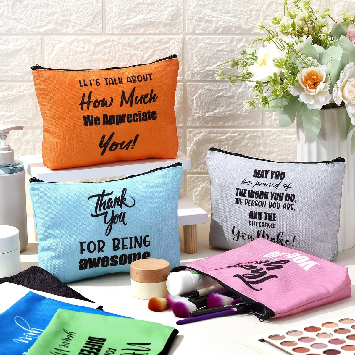 Bulk Thank You Cosmetic Makeup Bags Set for Appreciation Gifts - 9 Pieces