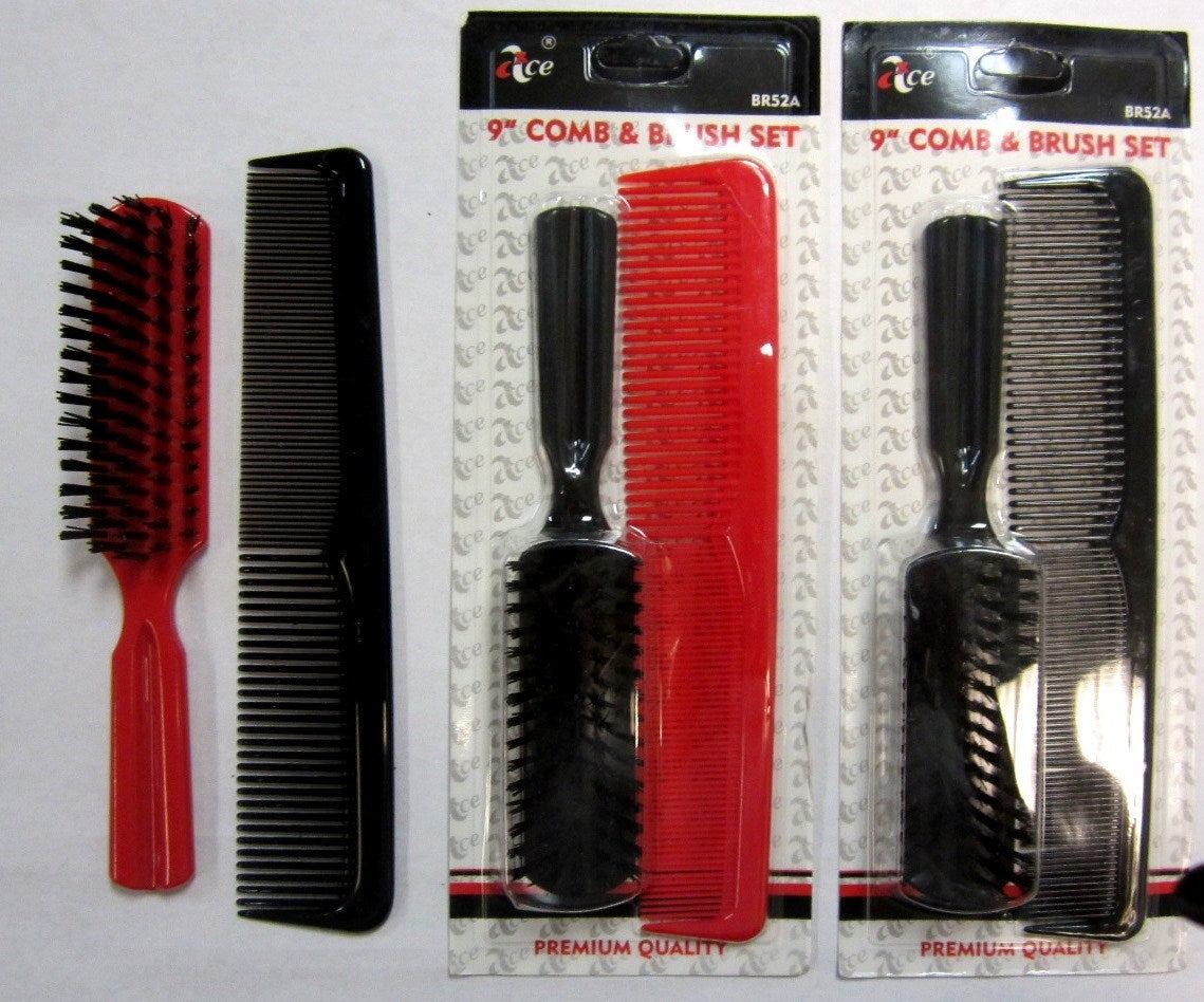 Hair Styling Brush & Comb Set - 8 Inch Brush + 9 Inch Comb - Random Colors