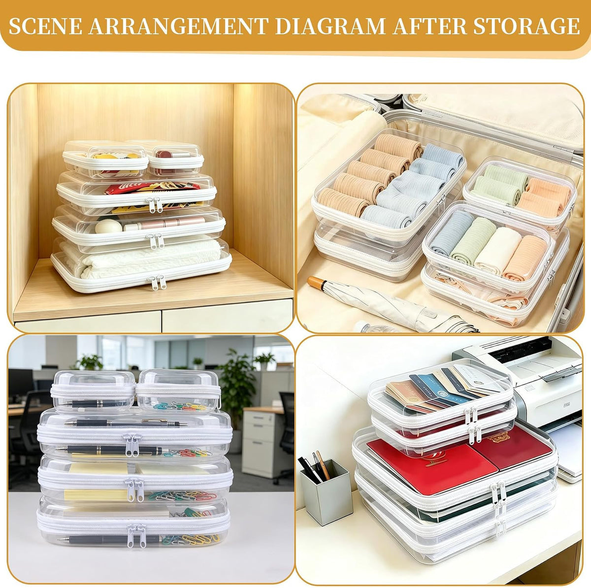 5-Pack Clear Hard Shell Zipper Cases with Lids - Large & Small Storage Pouches