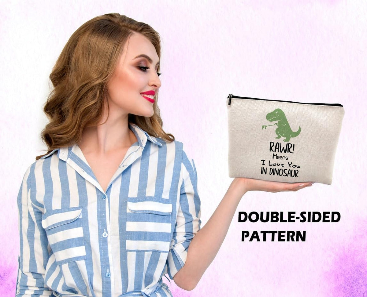 Dinosaur Cosmetic Bag - Funny I Love You RAWR Makeup Pouch Travel Organizer