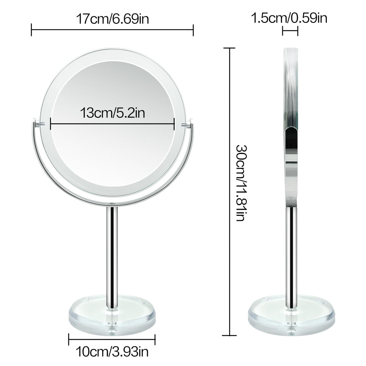 Dual-Sided 1x/15x Magnifying Makeup Mirror with Stand - 7 Inch Tabletop Vanity Mirror