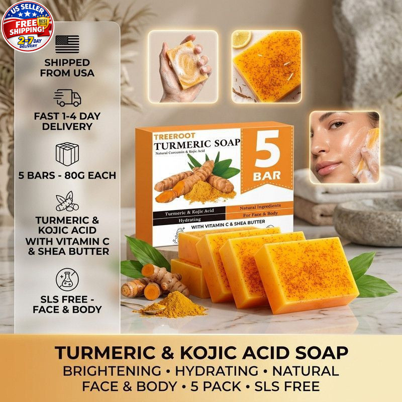 Turmeric Kojic Acid Soap Bar 80g – 5 Pack for Dark Spots Face & Body