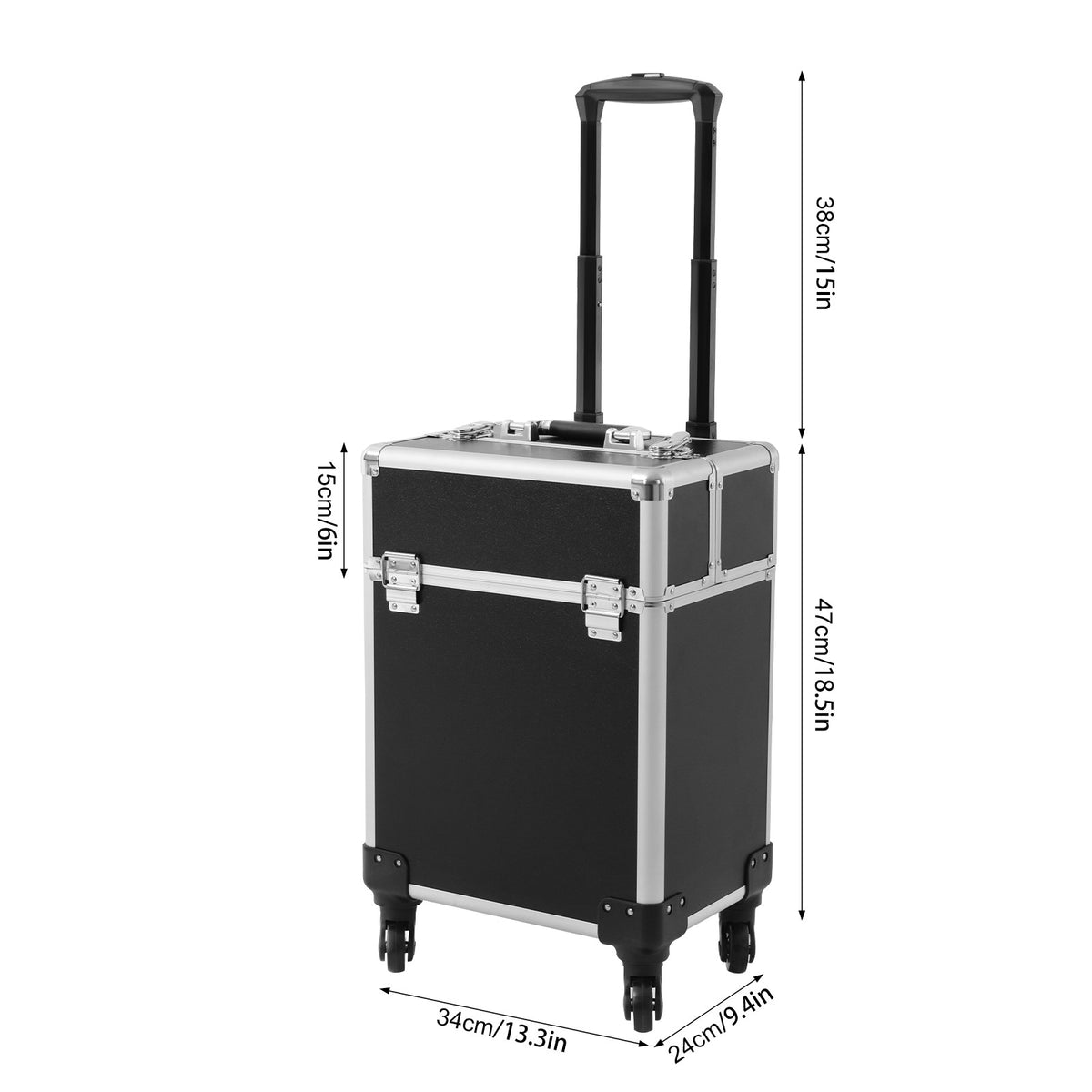 Black Travel Makeup Organizer Case with Wheels & Compartments