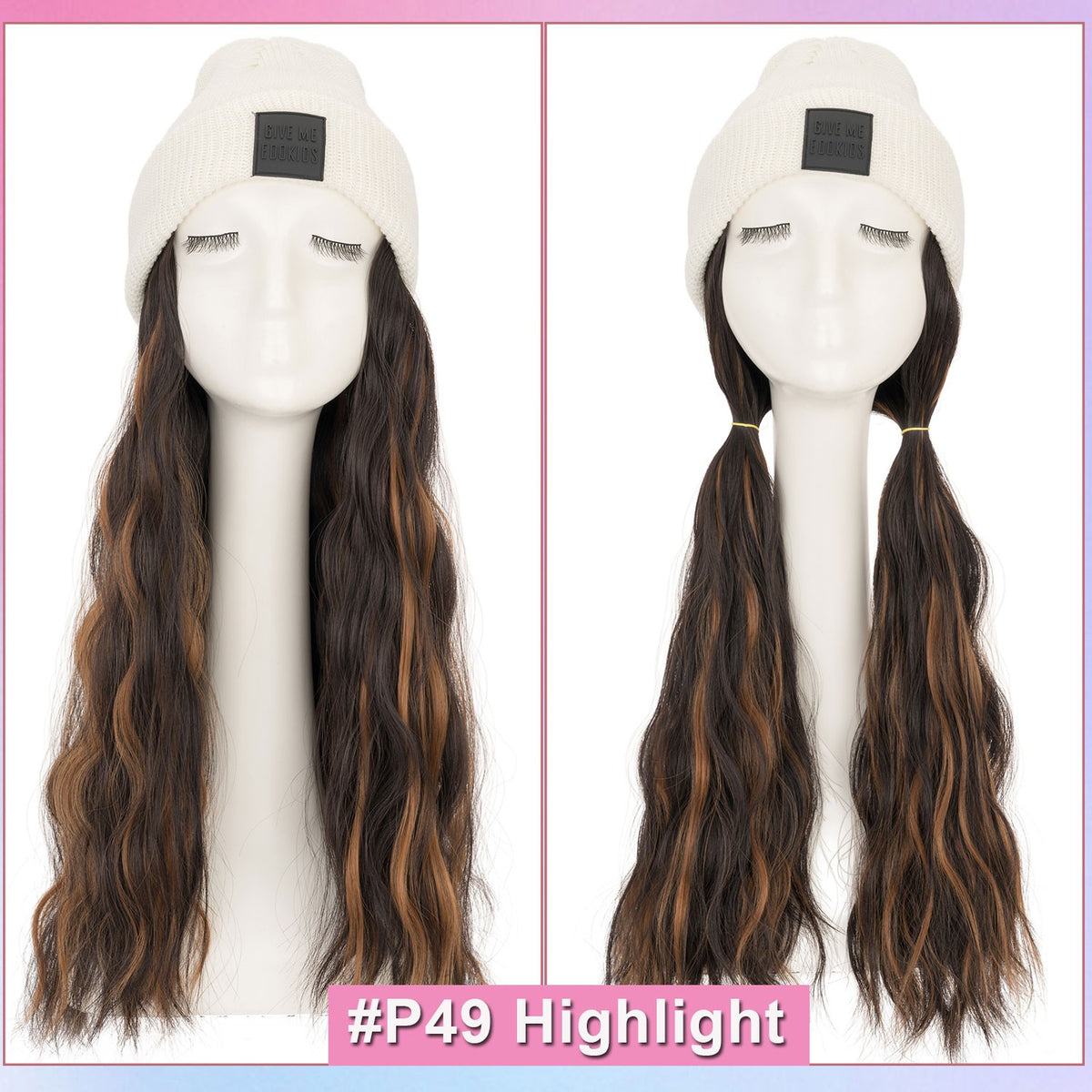 Winter Knitted Beanie Wig with Long Wavy Synthetic Hair - One Size Fits All