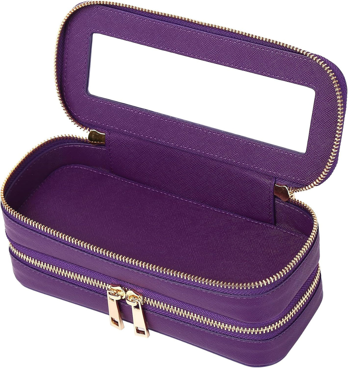 Double Layer Waterproof Makeup Brush Bag with Clear Windows - Travel Organizer