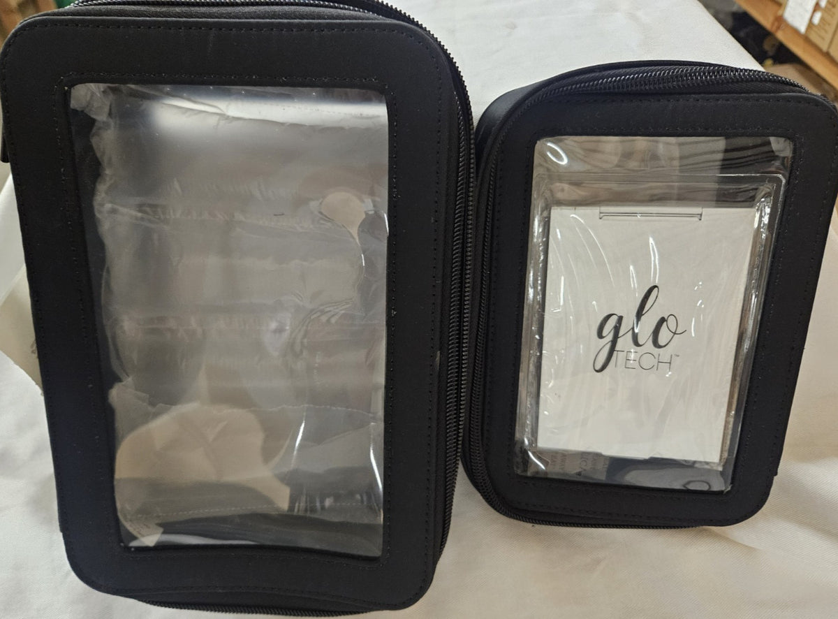 Black 3-Piece Cosmetic Bag Set with Compact Mirror & Travel Organizer