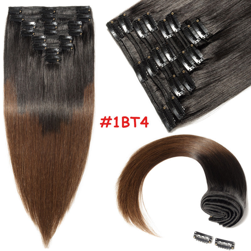 Full Head Clip-In Human Hair Extensions Double Weft Balayage - Thick & Natural