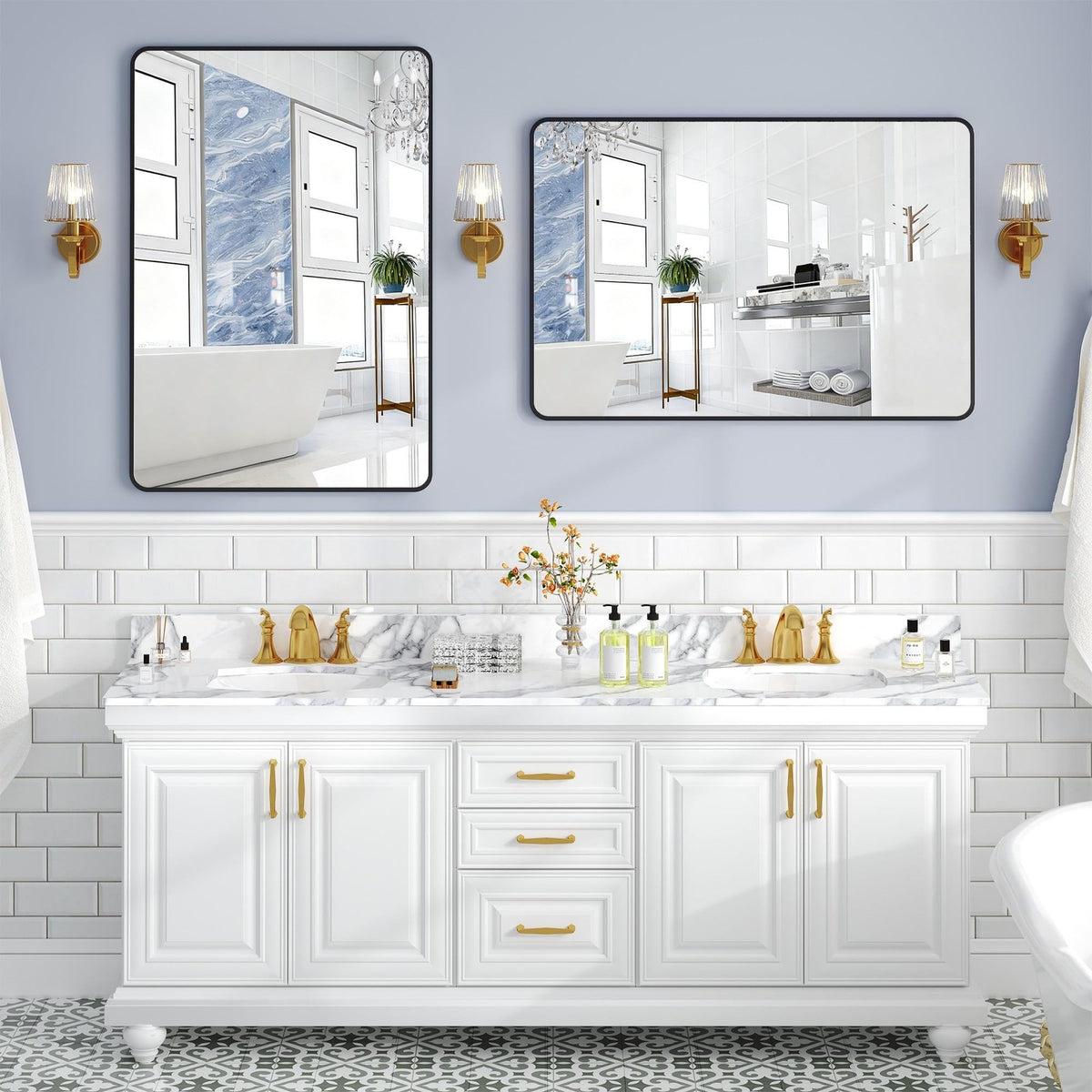 24x36 Bathroom Vanity Mirror Over Sink - Black Rectangular Aluminum Frame