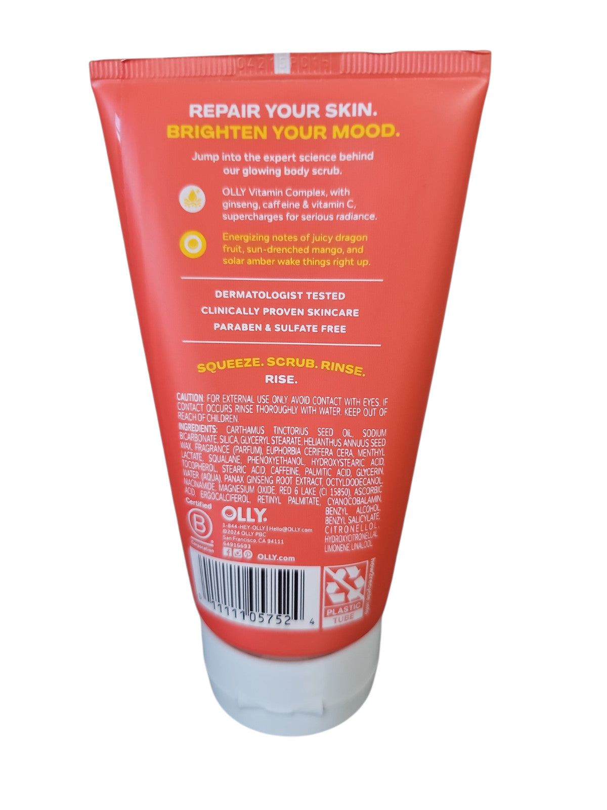 OLLY Bright Body Scrub Ginseng, Caffeine & Vitamin C Nourishing