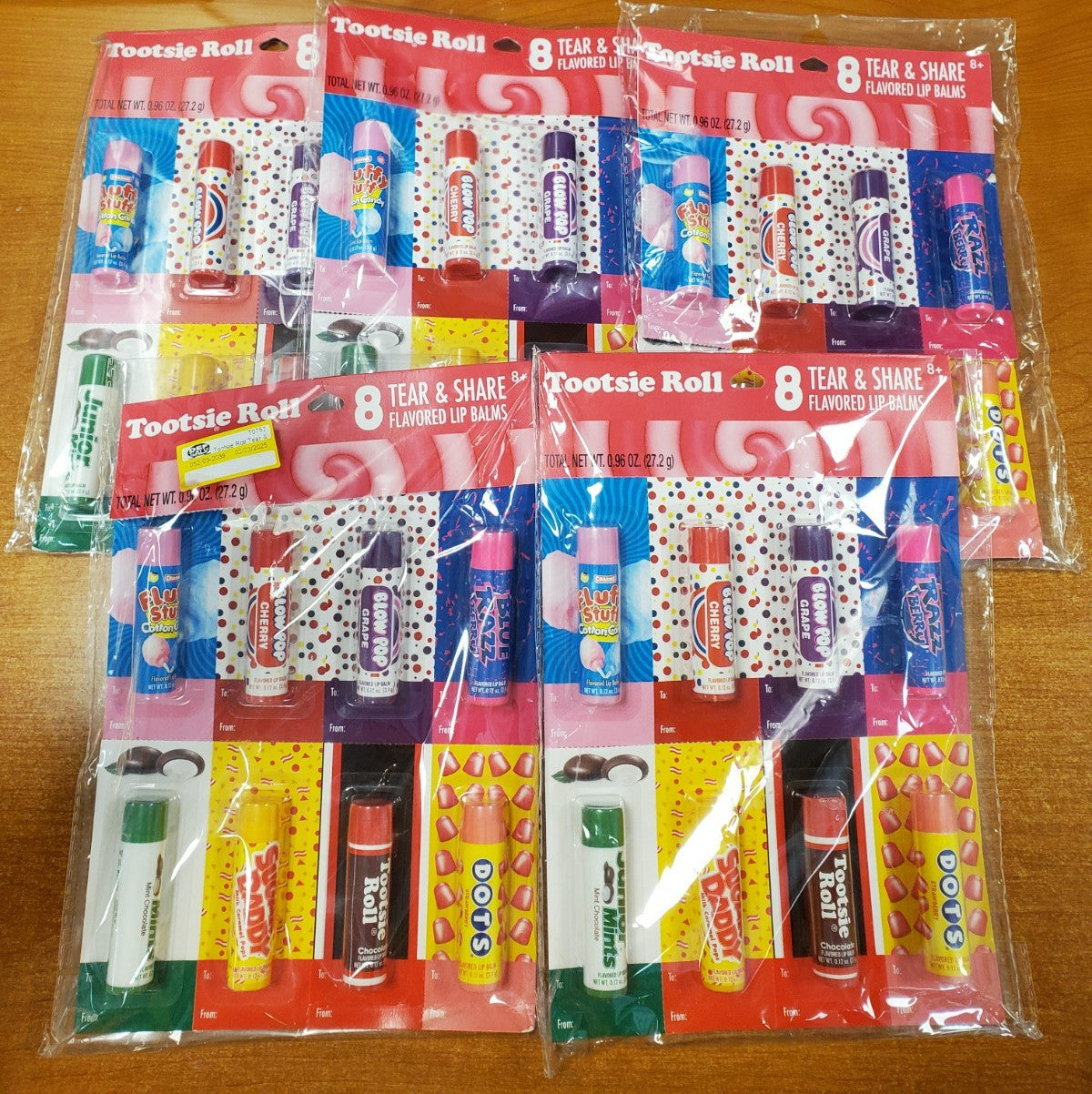 Lip Balm Cards Set - Tootsie Roll Tear & Share, 5 Packs of 8 Tubes