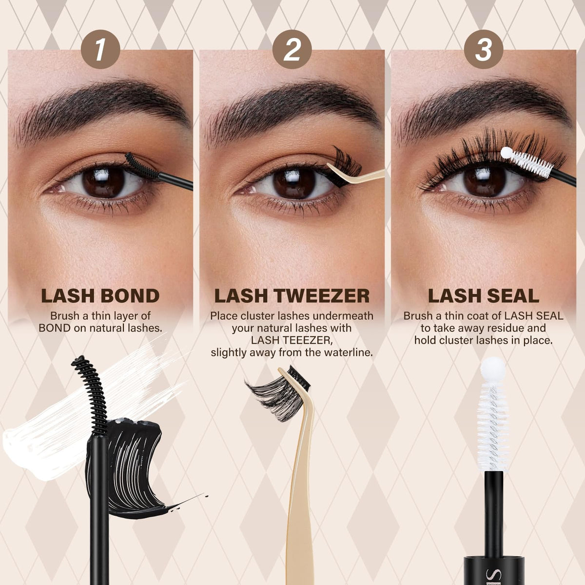 Lash Clusters Extension Kit with 156 Wispy Synthetic Lashes & Adhesive