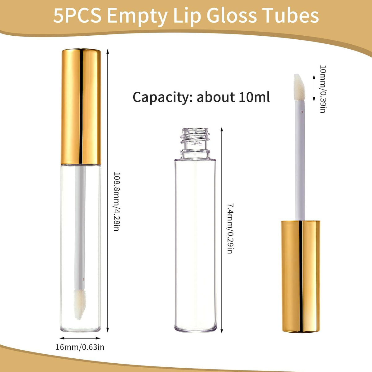 10ml Lip Gloss Tubes with Rubber Stopper - DIY Cosmetic Bottles 5 Pack
