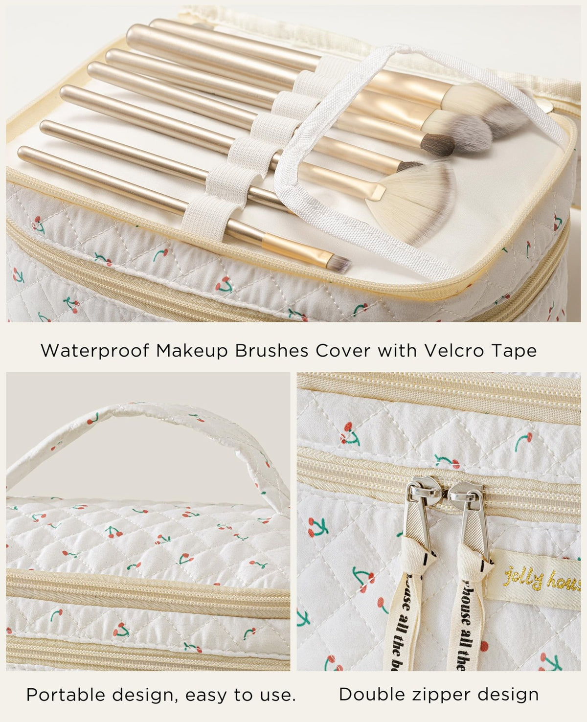 Large Cotton Quilted Travel Makeup Bag Set - Women Cosmetic Organizer
