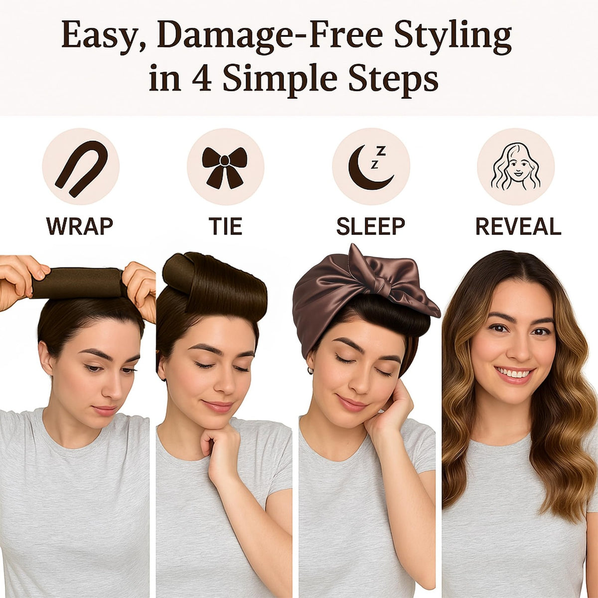 Heatless Hair Curling Rods Set - Brown Velvet Curlers for Overnight Styling