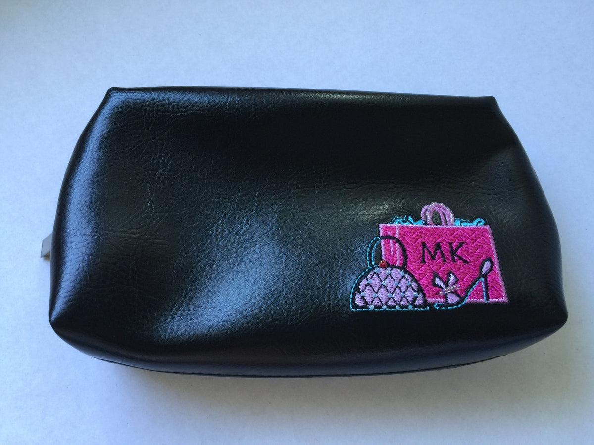 Personalized Cosmetic Bag Organizer Travel Makeup Pouch Black & Pink