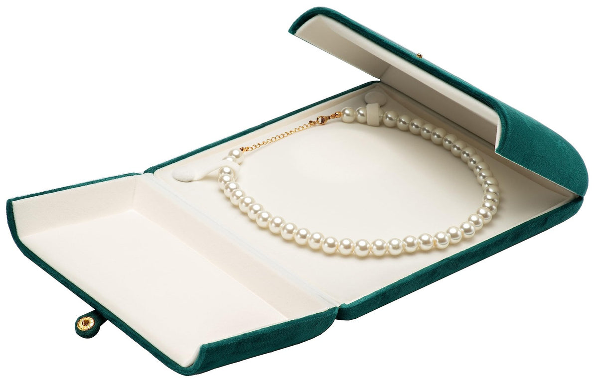 Velvet Jewelry Gift Box for Pearl Necklaces - Green, 7.1 x 7.1 x 1.5 Inches