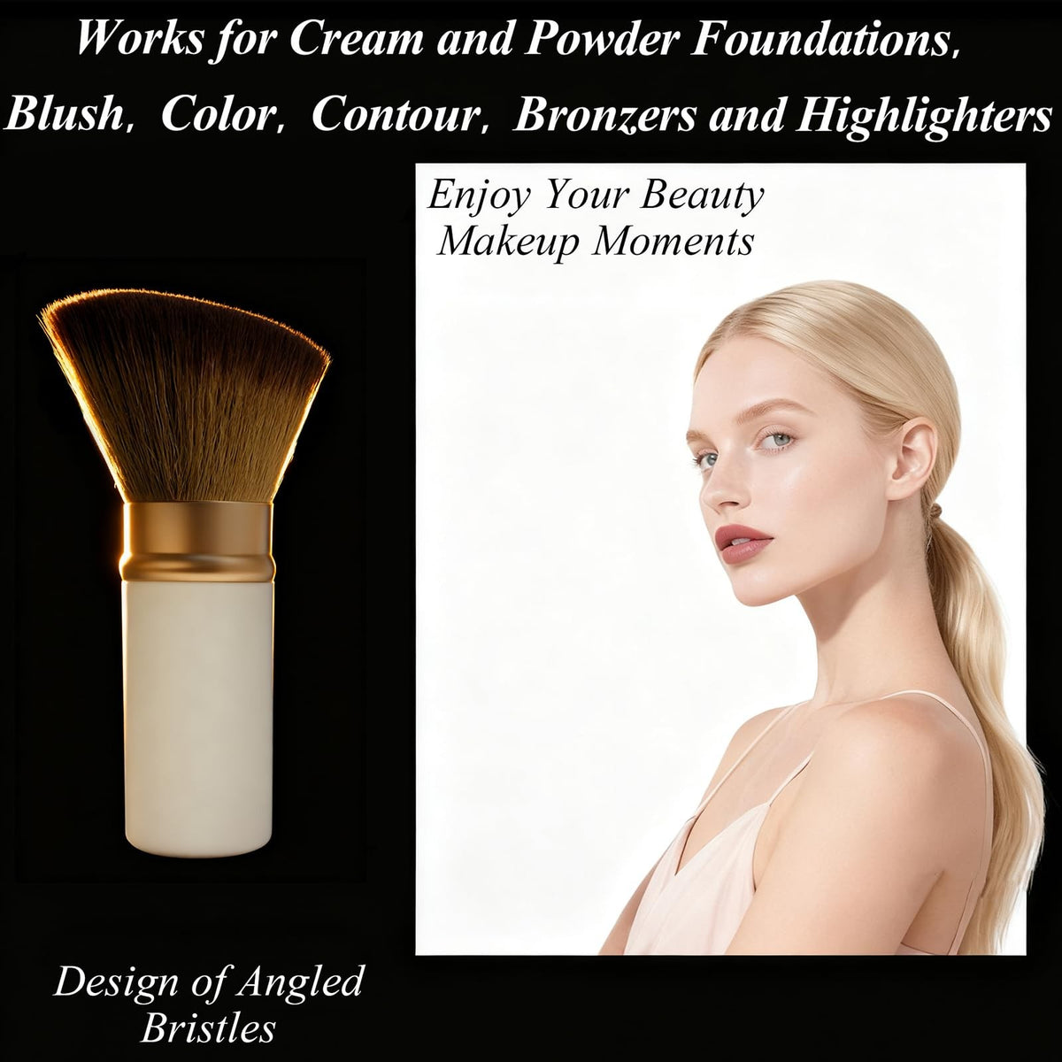 Retractable Kabuki Makeup Brush for Liquid Powder and Cream - White