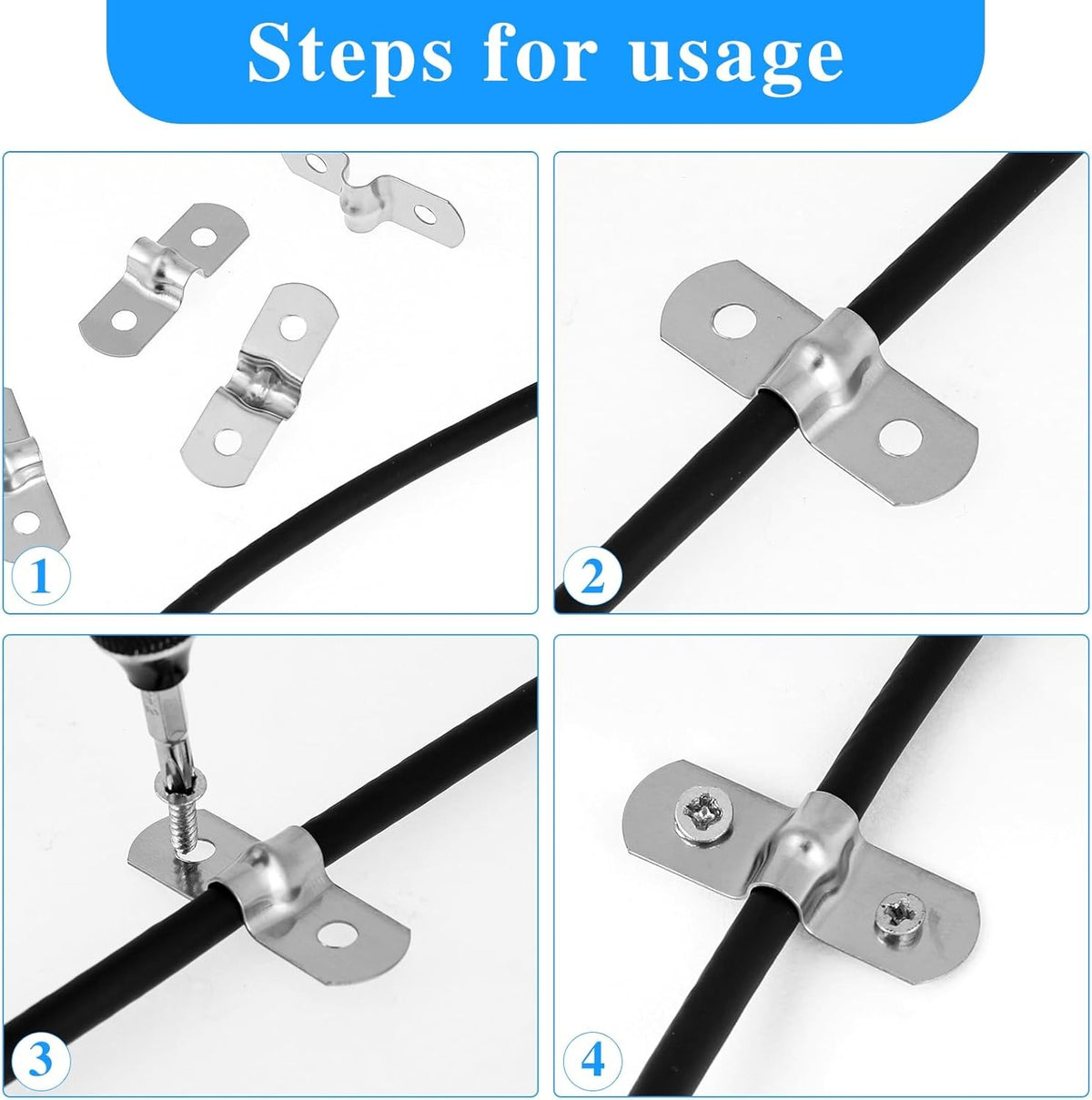 50Pcs Stainless Steel Tube Clamp Wire Shelf Clips U Bracket Hose Supports