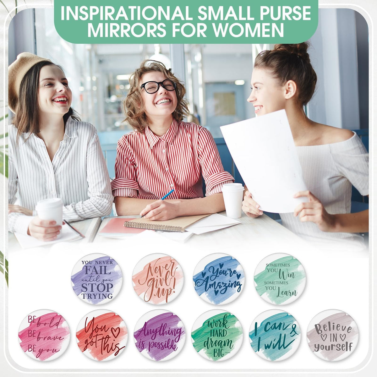 Bulk 50 Inspirational Compact Mirrors - Portable Handheld Mirrors for Women & Gifts