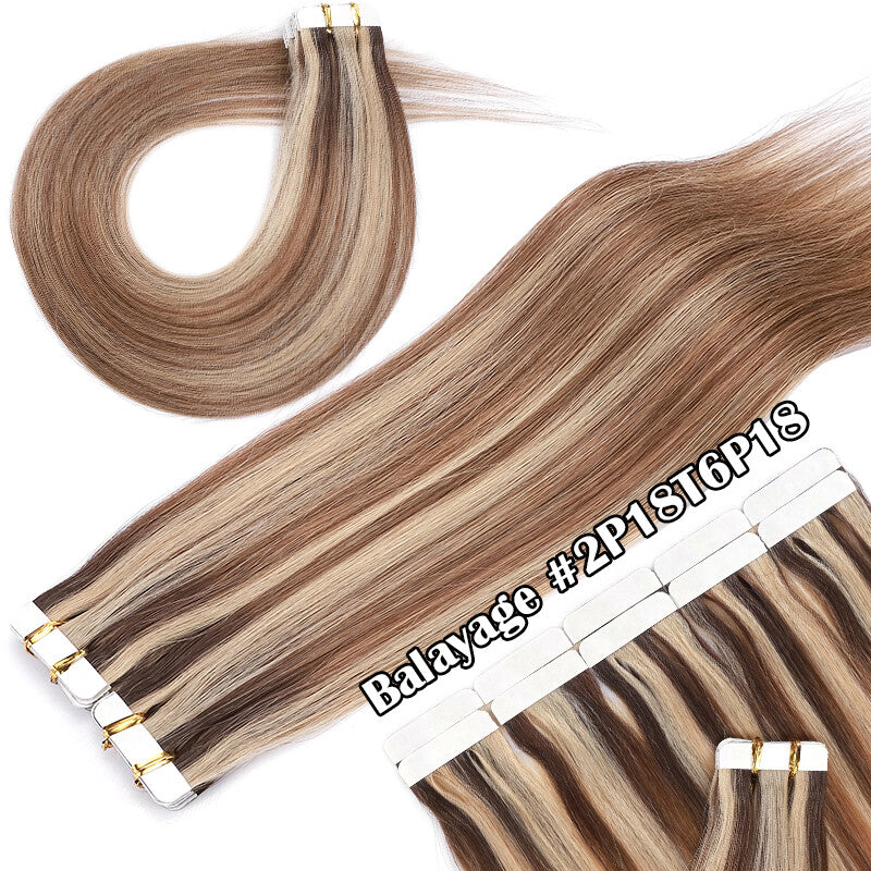Indian Remy Tape-In Human Hair Extensions Full Head - Straight 200G