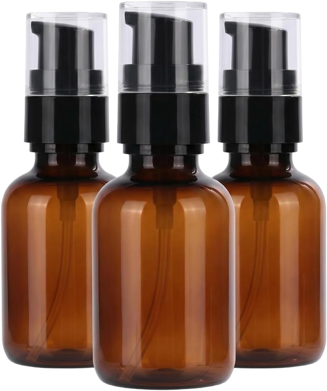 3 Pack 60ml Amber Plastic Travel Lotion Bottles with Pump Dispenser