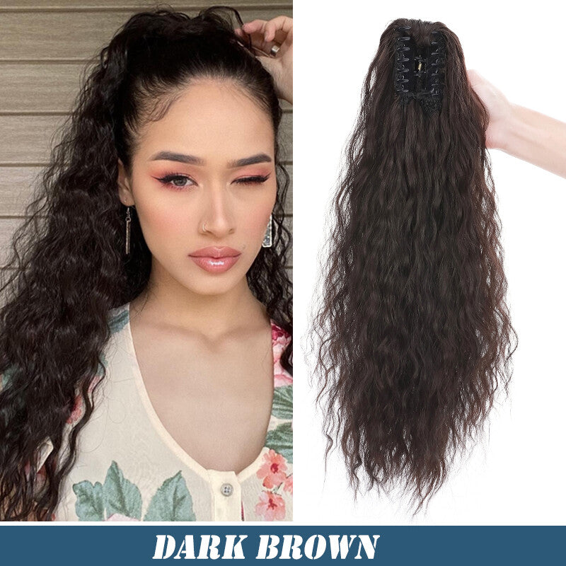 30-Inch Fluffy Ponytail Hair Extension with Claw Clip - Straight & Wave Styles