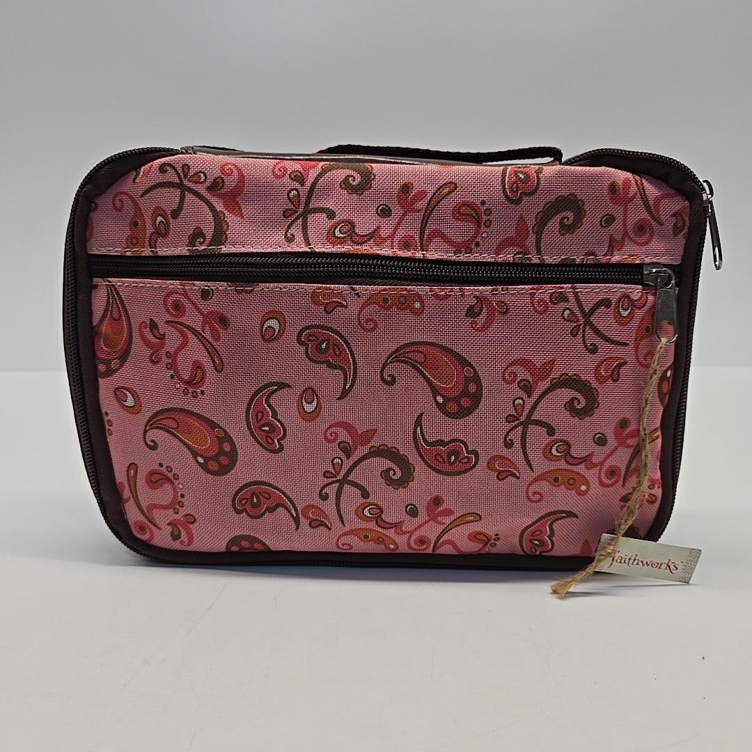 Vegan Makeup & Toiletry Bag for Travel Paisley Brown Pink Zip Case