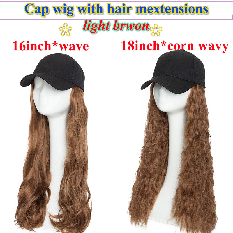 Baseball Cap with Synthetic Hair Extensions - Straight, Curly, Wavy Fits Most