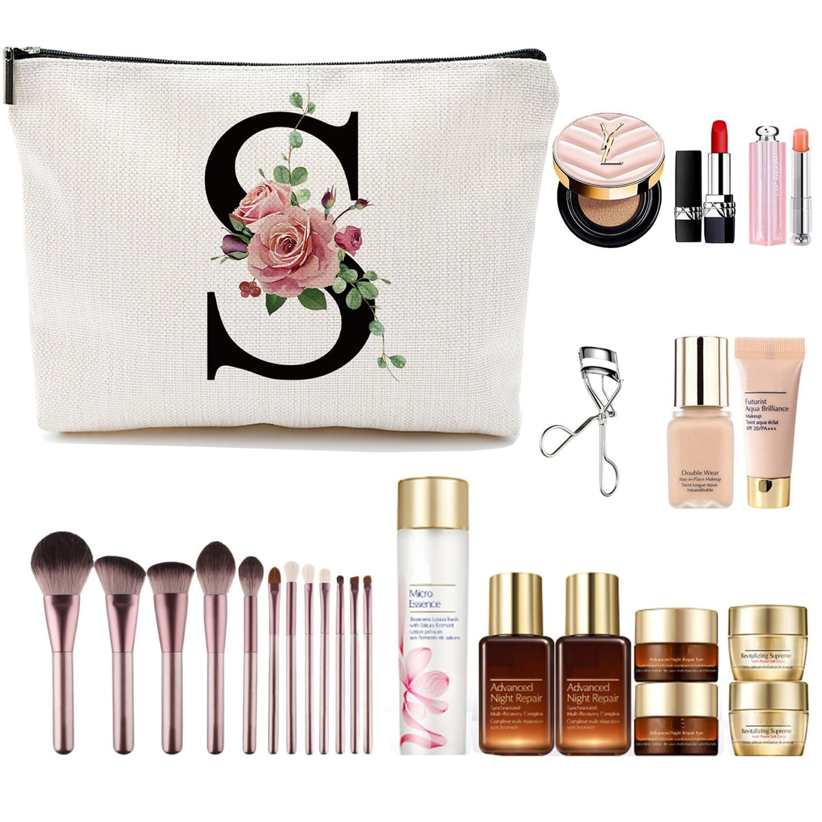 Personalized Letter Makeup Bag - Monogram Cosmetic Travel Organizer