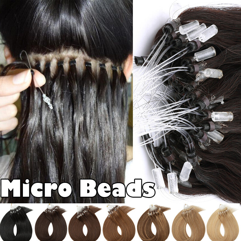 100% Real Remy Hair Extensions Micro Loop Ring Beads 100g/200 Strands