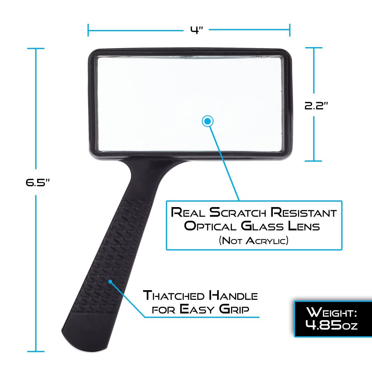 Jumbo Rectangular Handheld Magnifying Glass with Scratch-Resistant Glass - 3X Magnification