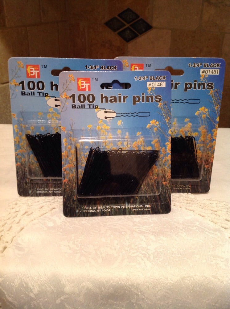 BEAUTY TOWN 3 Packs Of 100 Hair Pins, 1 3/4" Crimped, Ball Tipped -