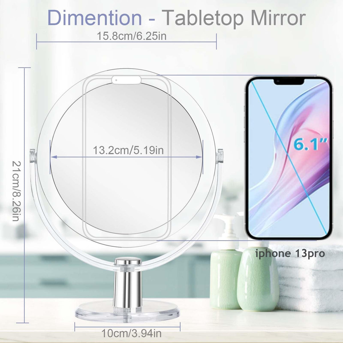Portable Double-Sided Vanity Makeup Mirror 15X Magnification 6.25 Inch