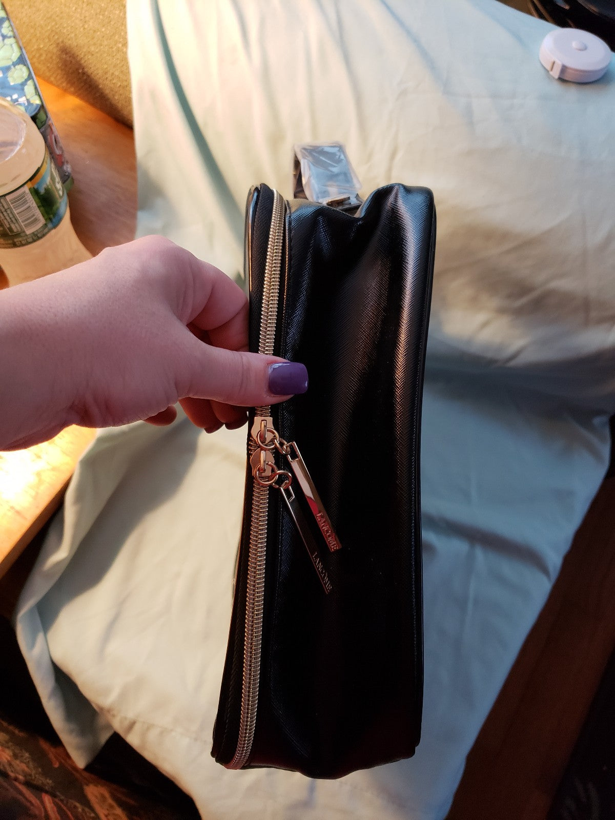 Large Black Faux Leather Train Case with Pink Scarf Travel Organizer