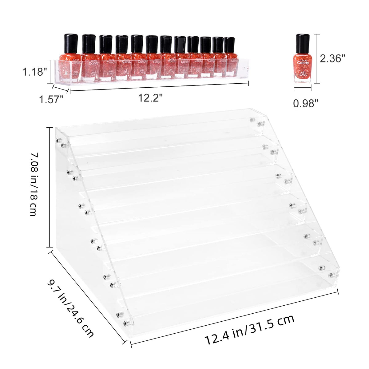 Acrylic Nail Polish Organizer Rack 6 Tiers, Holds 56-96 Bottles, Clear