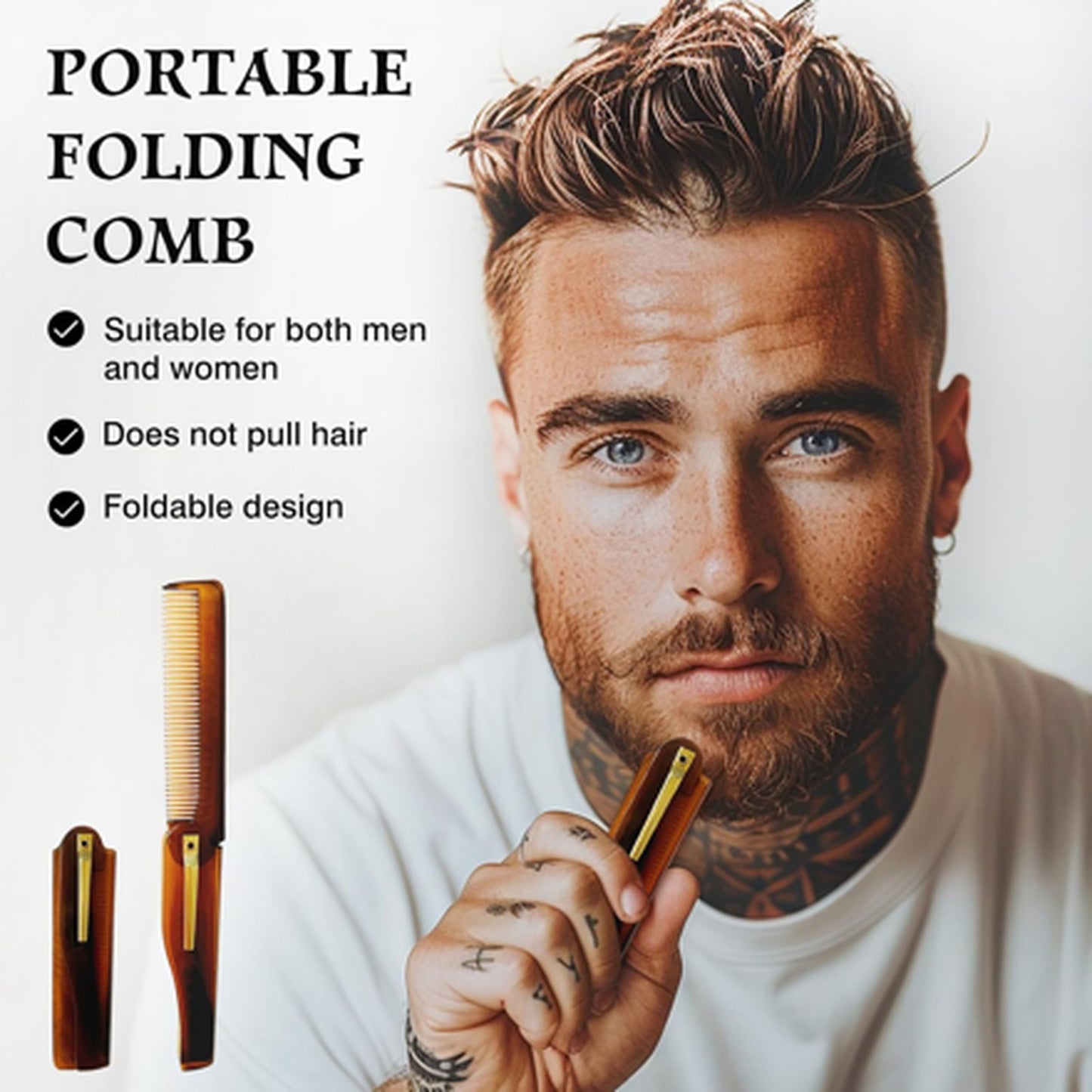 Men's Handmade Folding Pocket Comb - 6.69-Inch Fine Tooth Amber Finish
