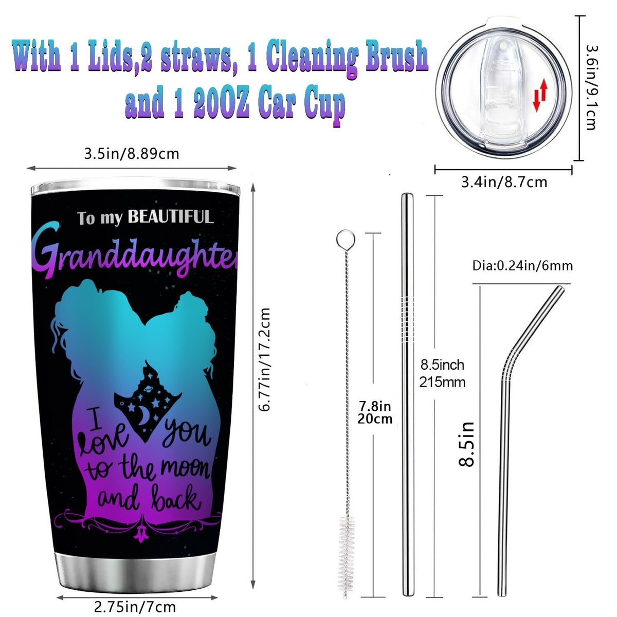 20oz Insulated Stainless Steel Tumbler Cup for Granddaughter - Gift from Grandma