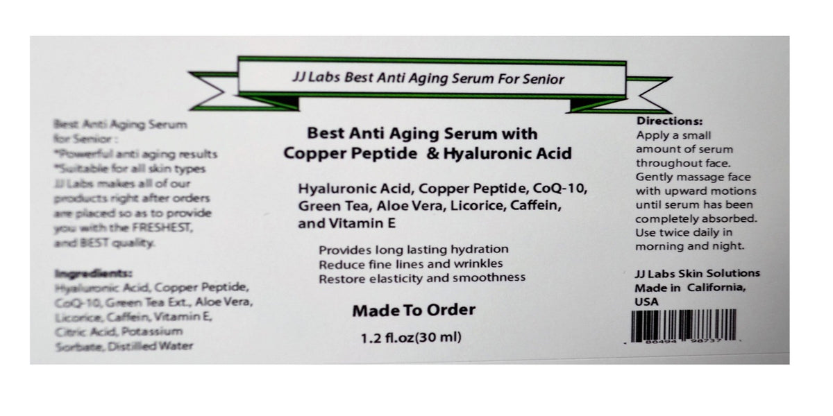 Anti-Aging Face Serum with Copper Peptide & Hyaluronic Acid - Natural Skin Care for Seniors