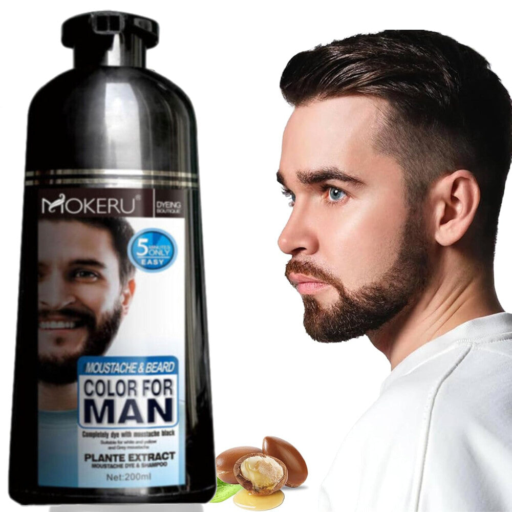 200ml Men’s Black Beard Hair Dye Shampoo - Natural Darkening & Coloring