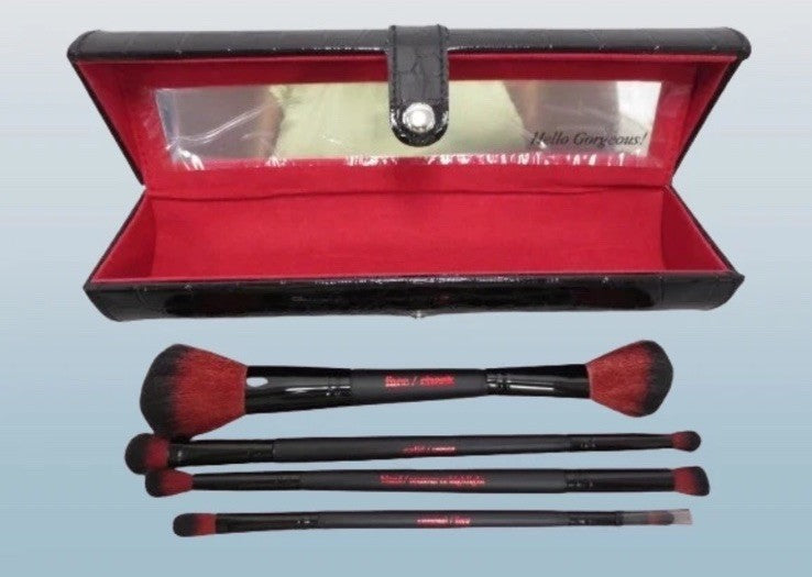 Double Ended Makeup Brush Set with Mirrored Black Carry Case