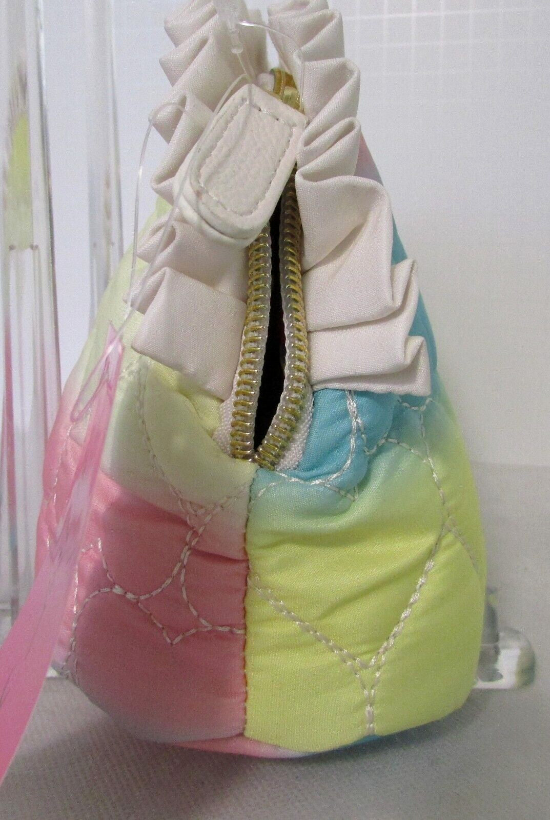 Large Rainbow Hearts Quilted Makeup Bag with Ruffle - Betsey Johnson