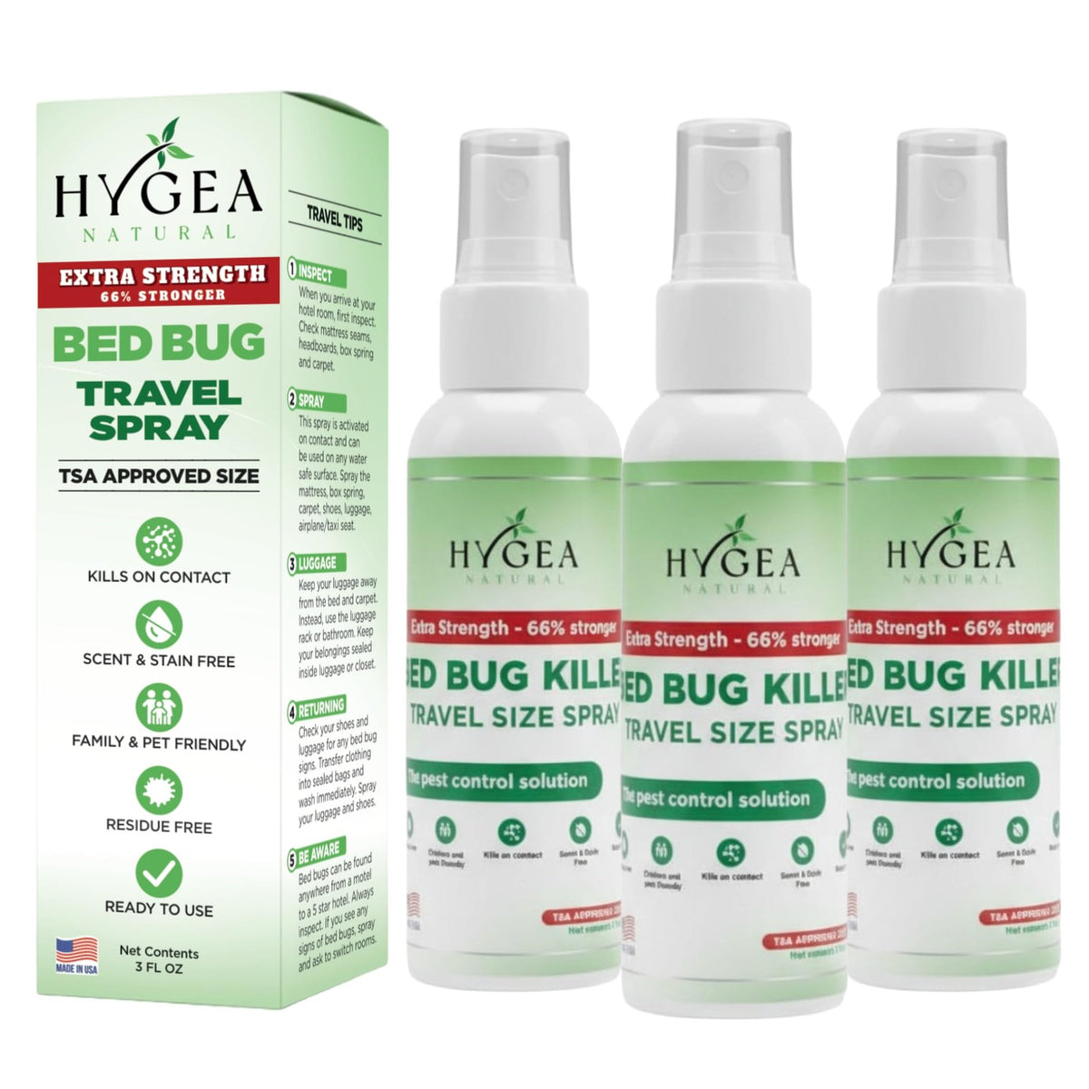 Natural Bed Bug Spray - Extra Strength, Odorless, Child & Pet Safe, 3 fl oz (Pack of 3)