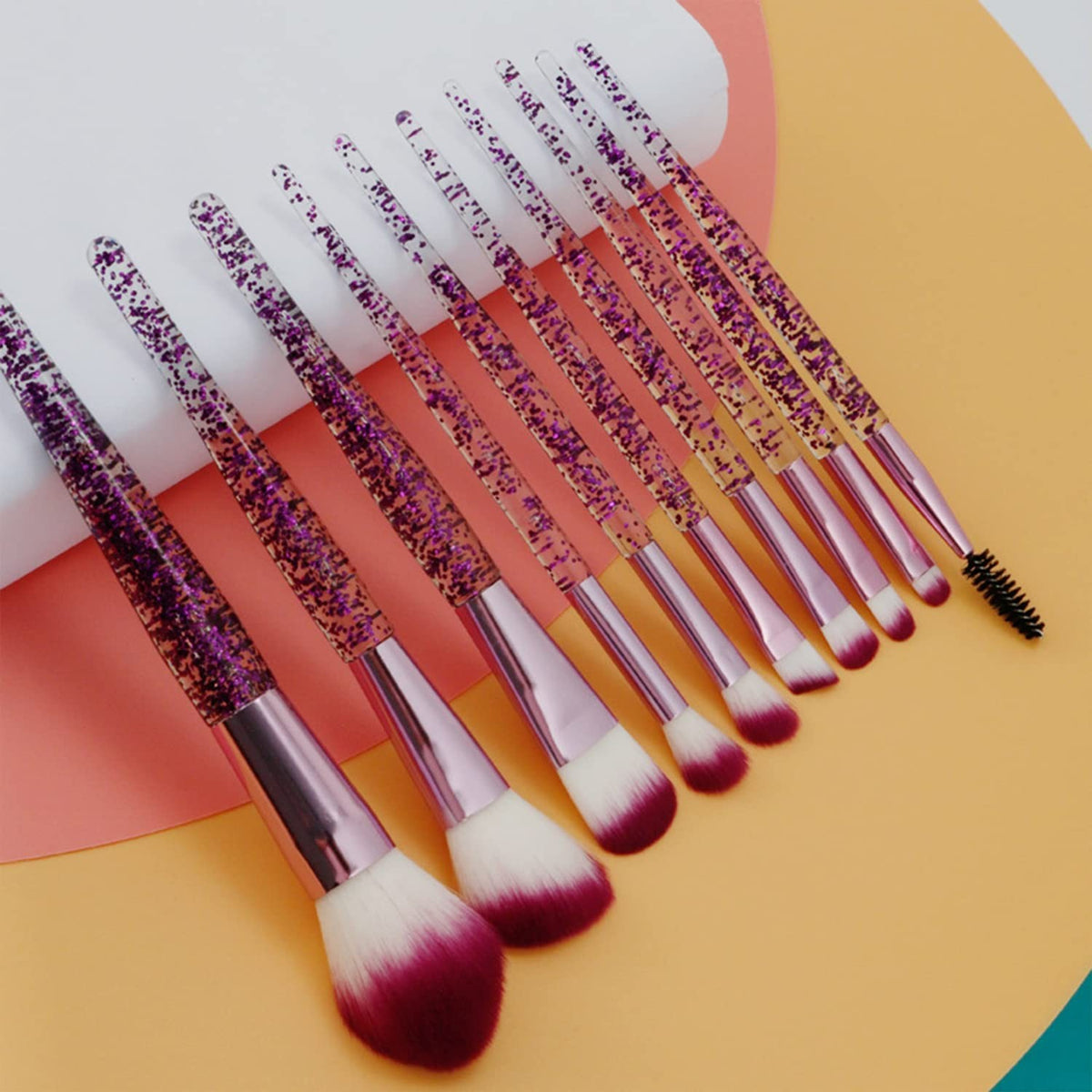 10-Piece Makeup Brush Set with Glitter Handle for Foundation Blush & Eyeshadow