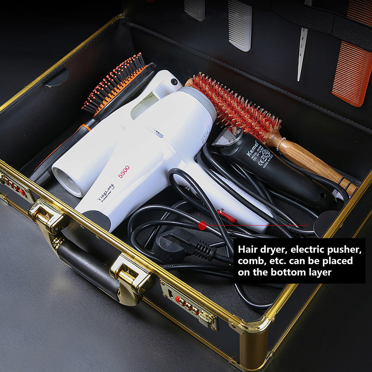Professional Gold Barber Salon Tool Storage Travel Carry Case
