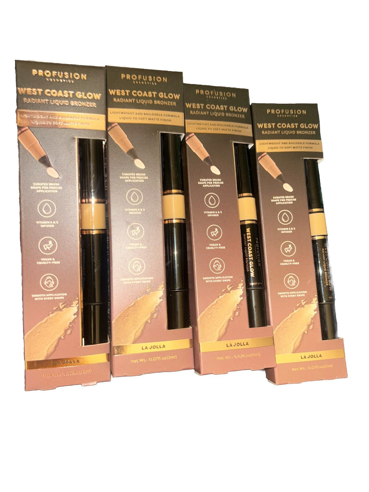 Liquid Bronzer for Face & Body - Radiant Glow Makeup - La Jolla-4 Pack