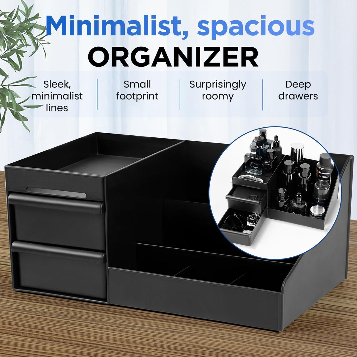 Men's Cologne Organizer Stand with 7 Compartments & Drawers