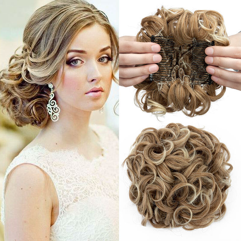 Women Ladies Curly Messy Bun Hair Piece Clip-In Extension - X-Large, Multiple Colors