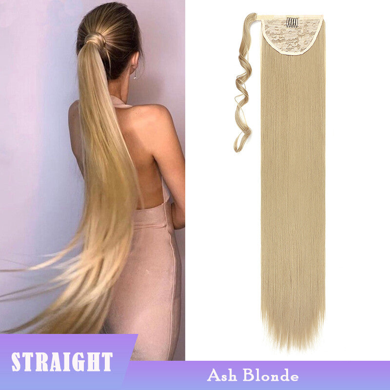 Thick Clip-In Ponytail Hair Extension - Fake Human Hair, Wavy & Straight
